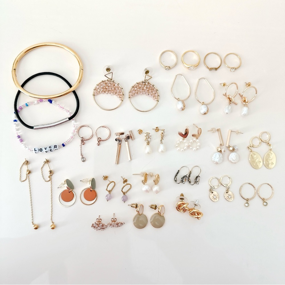 45pc Earrings, Rings, and Bracelets! Pearl, gold-plated, enamel, etc!